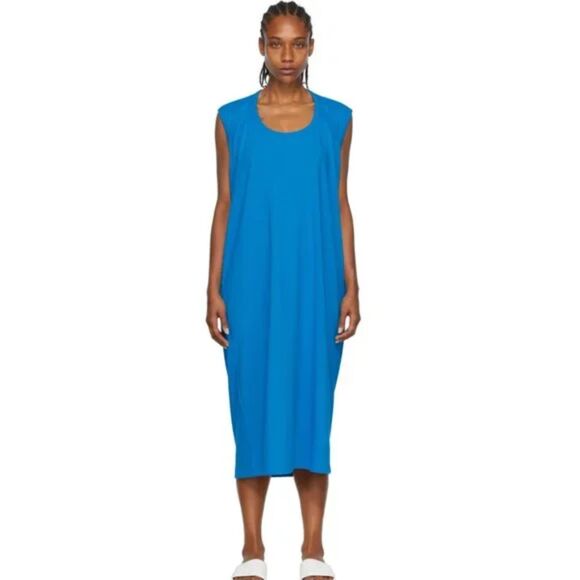 NWT MM6 Maison Margiela Blue Jersey Back Hole Midi Dress Women's Size XL NEW - Picture 1 of 12